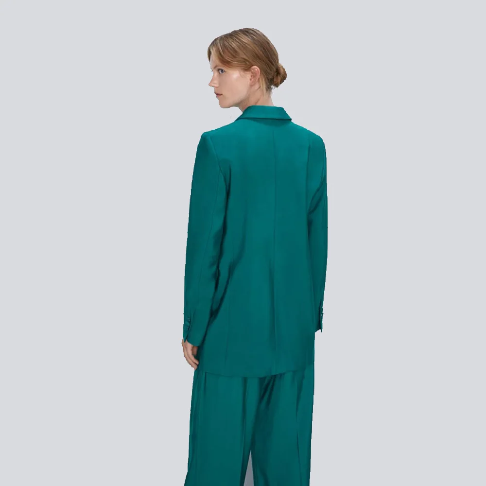 ZA осень двубортный зеленый костюм Мода Европа Америка женская одежда платье костюм из двух частей для отдыха и путешествий