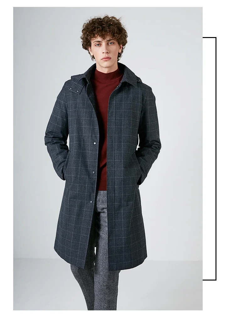 Отборная Мужская двухсекционная парка средней длины, зимняя клетчатая куртка с капюшоном, пальто S | 419112503