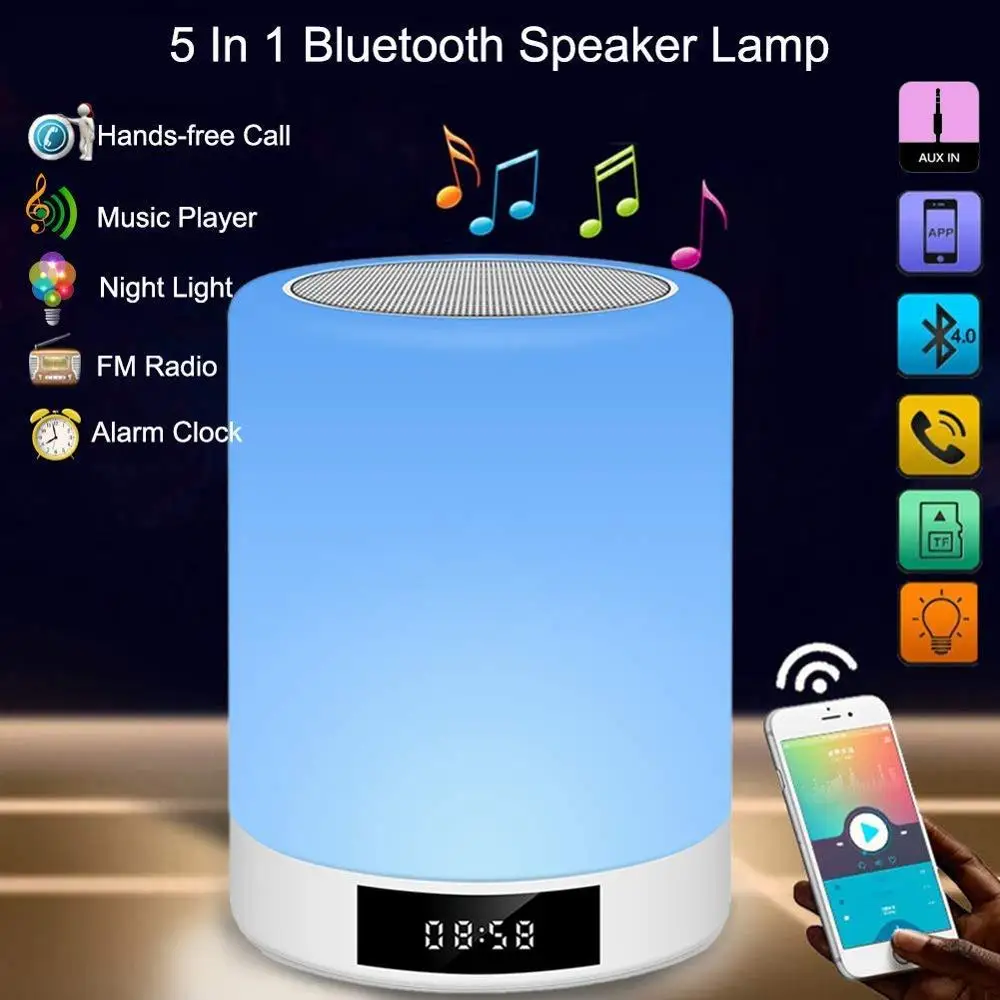 Bluetooth Speaker with Bedside Lamp Touch Control & Portable Stereo Speaker, Rechargable Dimmable Warm White Light Audio Speaker Bluetooth Speaker with Bedside Lamp Touch Control & Portable Stereo Speaker, Rechargable Dimmable Warm White Light Audio Speaker