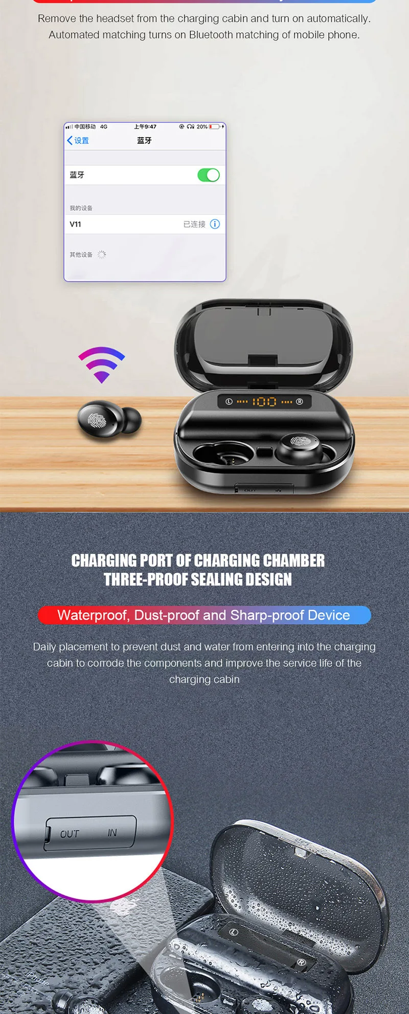 V11 TWS Bluetooth 5,0 наушники стерео беспроводные Earbus HIFI Звук спортивные наушники гарнитура с микрофоном для телефона