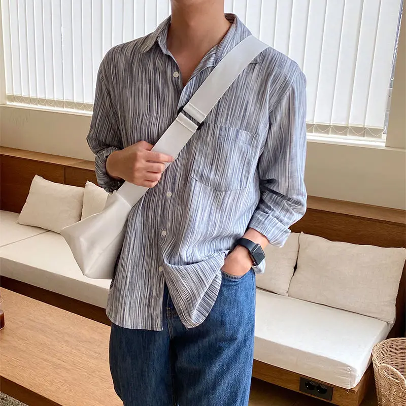 

Men's shirt 2020 Autumn new slimming psychedelic stripe retro long-sleeve shirt relaxed casual personality youth men's wear