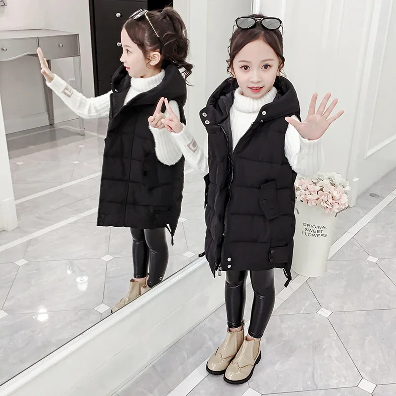 fashion Hooded Warm Vest for Kids Girls Autumn Winter Children Thicken Down Jackets Sleeveless Wadded Waistcoat for Teenagers