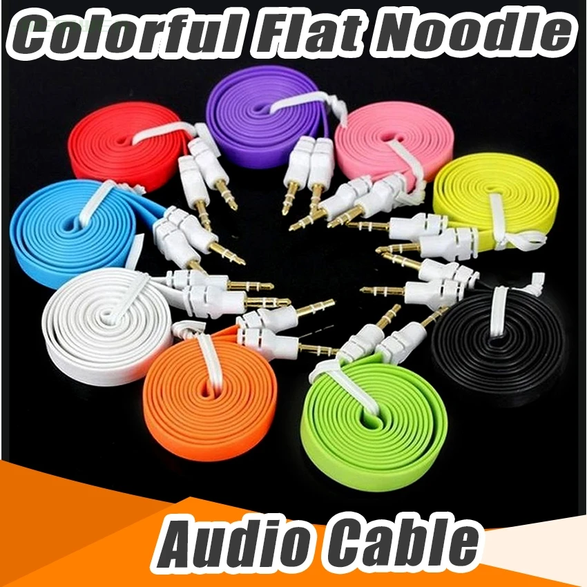 Audio Aux Cable 1m Flat Noodle 3 5mm to 3 5mm Car Stereo AUX Extended Auxiliary Cord for Xiaomi MP3 PC Headphone Speaker 100pcs