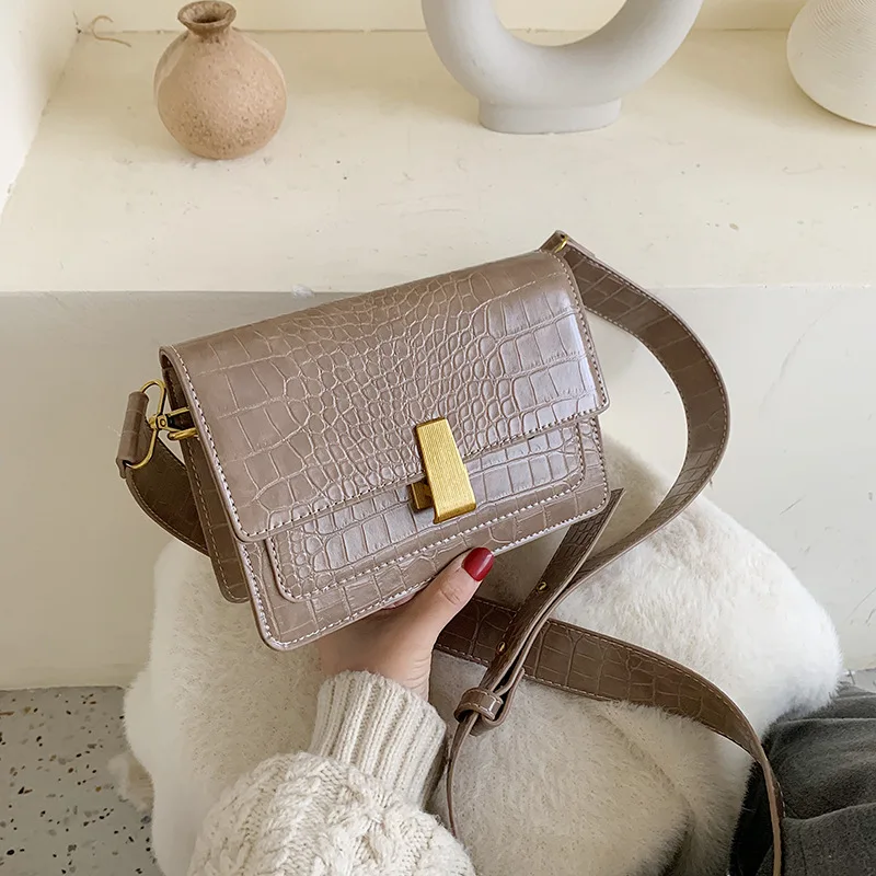 

High Grade Sense Bag Casual WOMEN'S Bag Korean-style New Style Fashion-Style Retro Simple Versatile Shoulder Crocodile Pattern S