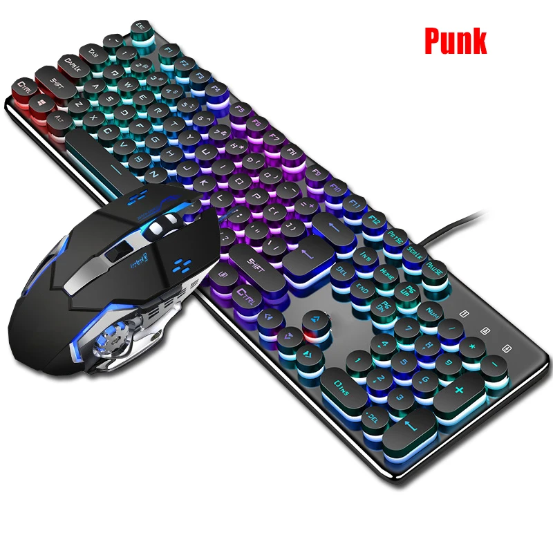Rainbow black Punk Новая Механическая USB Проводная клавиатура мышь комбо с подсветкой игровая клавиатура набор мышей с кристальной панелью DOM668 - Цвет: Rainbow black Punk
