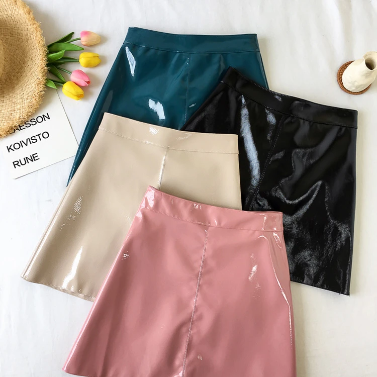 Colorfaith Новинка Женская юбка из искусственной кожи осенне-зимняя Милая дамская модная трапециевидная юбка, однотонная розовая мини-юбка SK9802