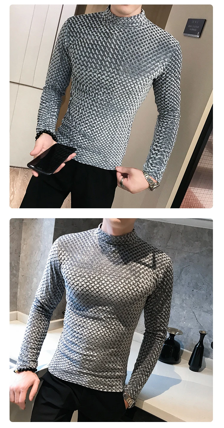 Fashion men plaid sweater long sleeve pullover winter thick warm turtleneck black casual pullover male slim fit knitted sweater