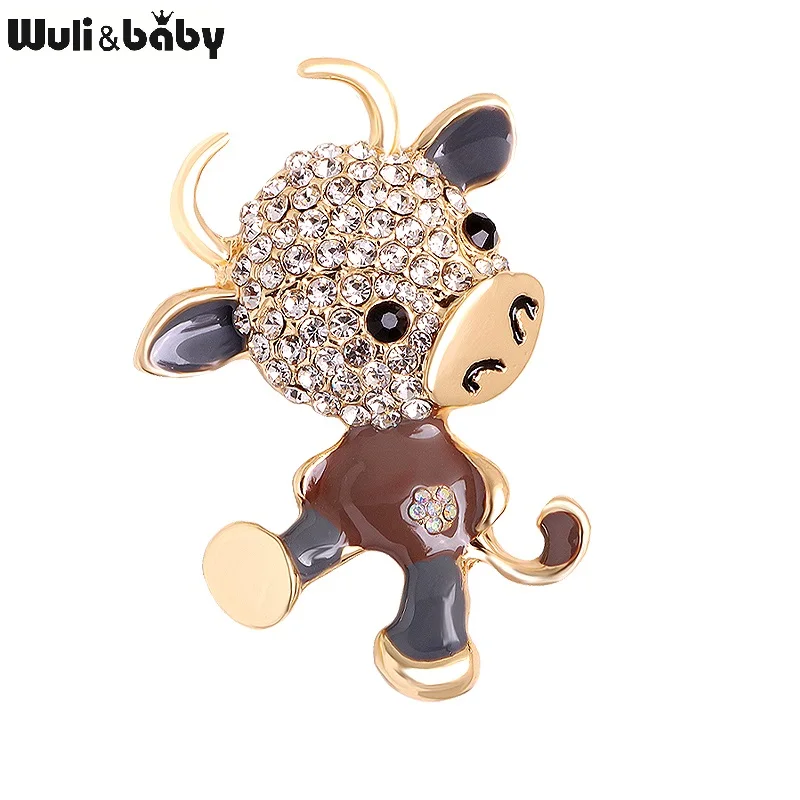 Brooch Pins Rhinestone Women Enamel Gifts Animal Party Baby Lovely Wuli Cattle Cattle