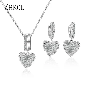

ZAKOL Luxurious Fashionable Jewelry Necklace Earring Set Heart Shape Cubic Zirconia Necklace Sets for Women FSSP3014