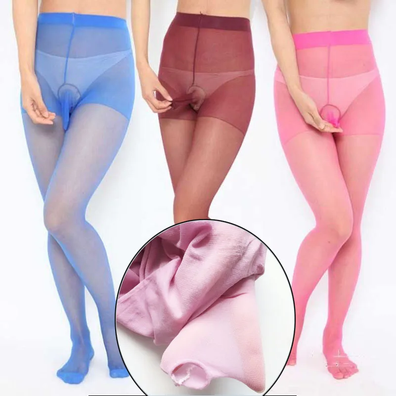 Man Tights Open Sheath Penis Sleeve Ultra High Elastic Men Silk Stockings Underwear lingerie Condom Cover Wrapped Handjob