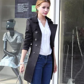 

Trench Coat for Women 2020 Streetwear Turn-down Collar Slim Fit Double Breasted Autumn Ladies Long Coat Plus Size 2XL