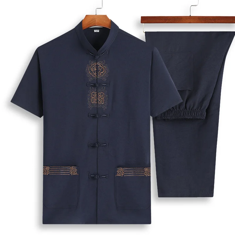 

Middle Guofeng Tang Suit Male Short Sleeve Flax Suit Summer Chinese Style Jushi Clothing Middle-aged And Elderly Cotton And