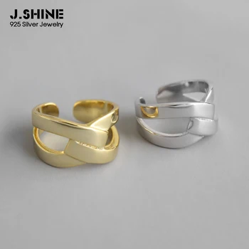

JShine Korean S925 Sterling Silver Ring INS Wide X-Shaped Crossed Statement Finger Ring Opening Silver 925 Fine Jewelry