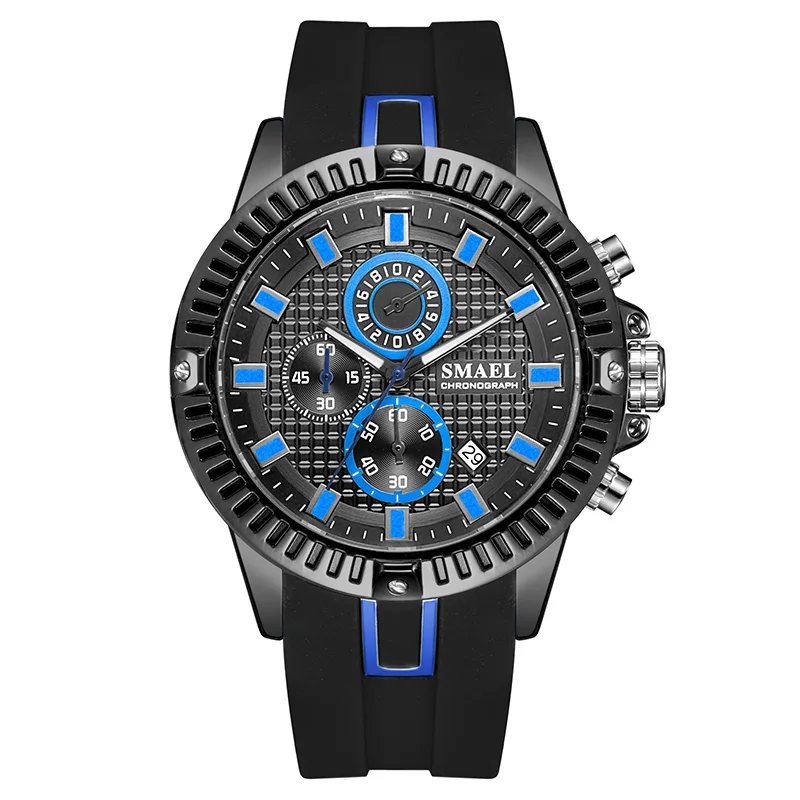 Black Blue Новинка, мужские многофункциональные часы с ремешком из ТПУ и циферблатом, мужские повседневные часы 9088, водонепроницаемые мужские часы - Цвет: Black Blue