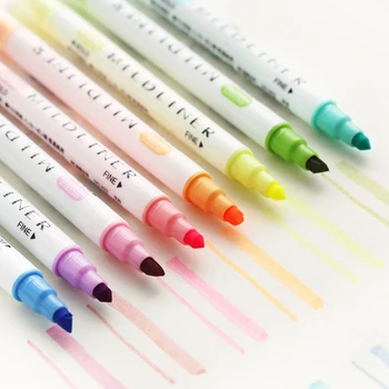 

12 Colors/set Japanese Kawaii Mildliner Pens Mild liner Highligher Dual Headed Fluorescent Pen Art Drawing Pen Stationery
