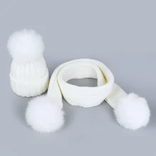 Осень-зима, детский, взрослый, леди, помпон из лисьего меха, женская вязаная шапка, шапка, шарф, набор, детский, Soild, вязаный крючком, большой помпон, шапки, s