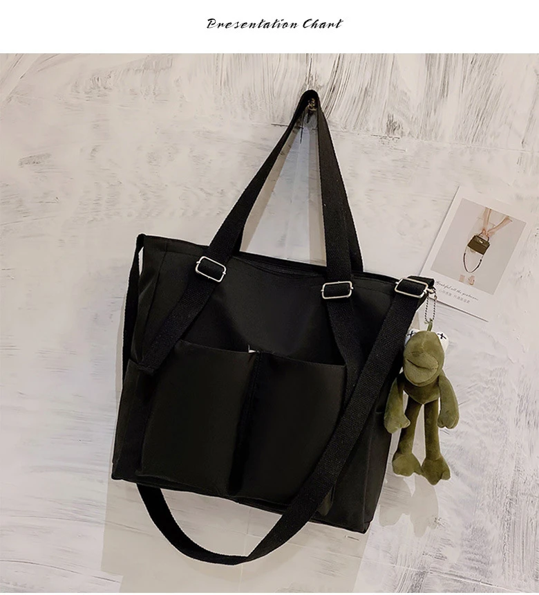 Women's Bag Shopper Simple Fashion Zipper Handbags Nylon Waterproof Solid Crossbody Large Capacity Tote Shoulder Bags For Women