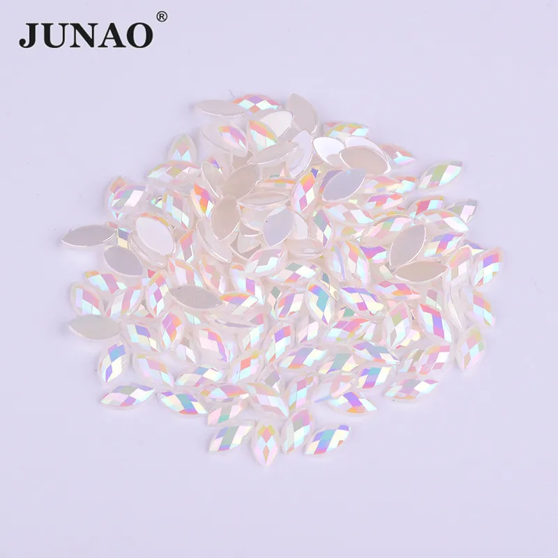 JUNAO-3x6mm-4x8mm-Opal-AB-Crystal-Horse-Eye-Rhinestones-Acrylic-Beads-Glue-On-Flatback-Nail-Art