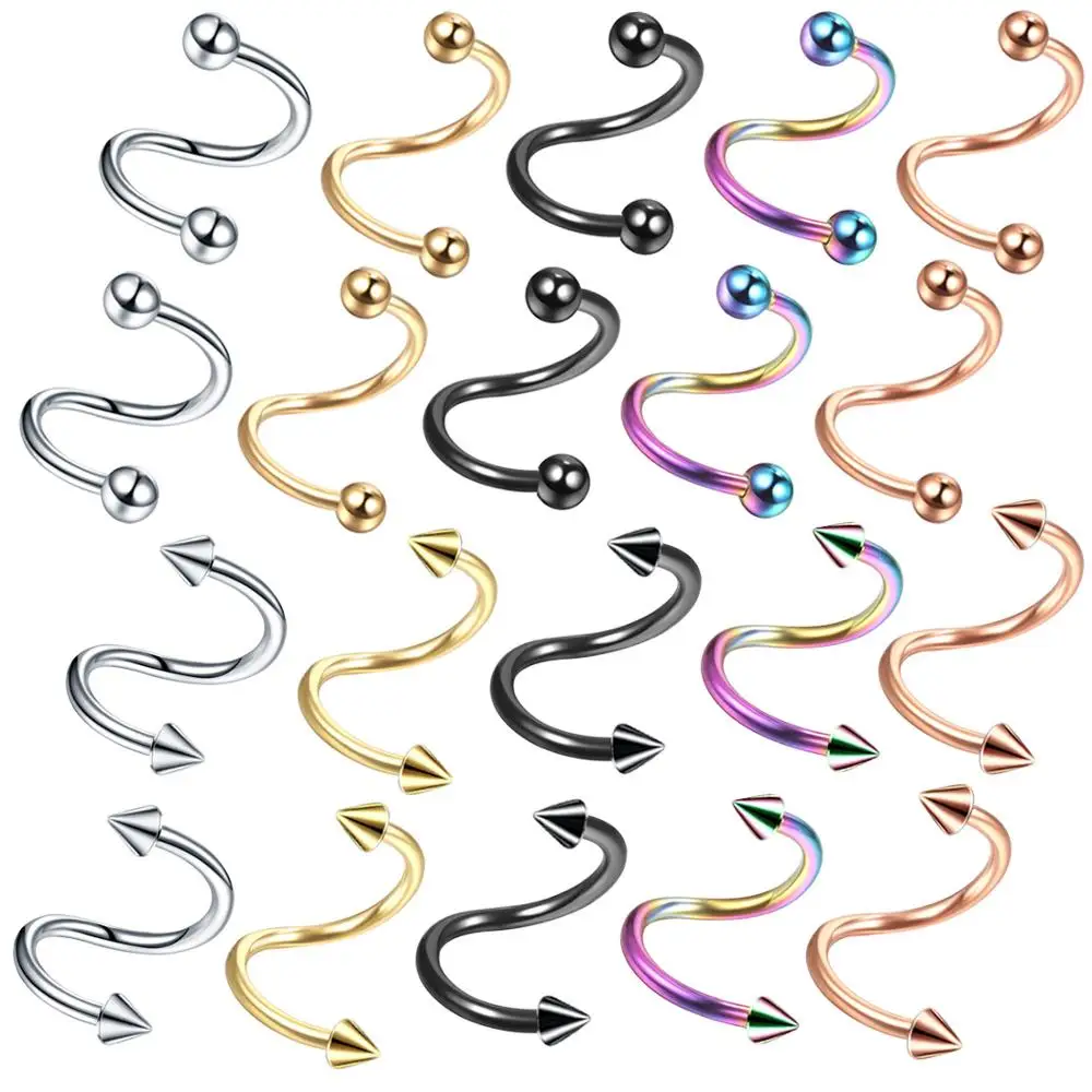 2Pcs 16G Spiral Twisted Ear Helix Cartilage Steel Earrings 16G