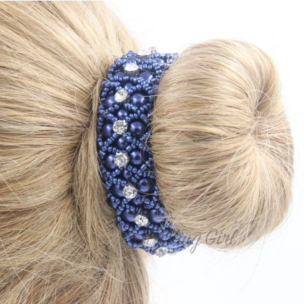 Furling Girl 1 PC Simulated Pearls Hair Scrunchies Shinning Beads with Crystals Elastic Hair Bands Hair Bun Accessories