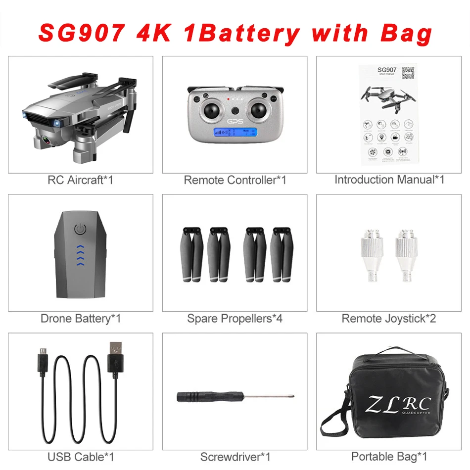 SG907 4K 1B Bag SG907 SG901 gps Дрон с камерой 4K 5G Wifi RC Квадрокоптер оптический поток складной мини Дрон 1080P HD камера Дрон VS E520S E58 - Цвет: SG907 4K 1B Bag