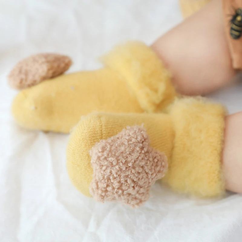 Cute Baby Socks Stereo Doll Socks Autumn Winter Mid Stocks Velvet Thickening Brush Furry Newborn Floor Socks 0-18 months