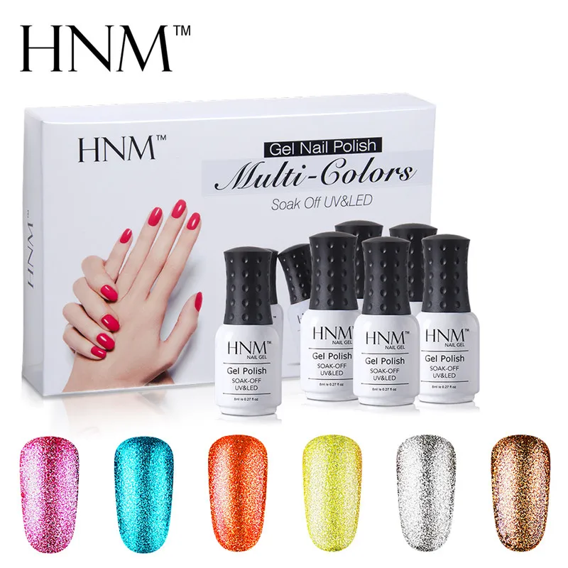 HNM 8 мл 6 цветов Bling Блестящий Гель-лак для ногтей набор УФ гель лак Полупостоянный Подарочная коробка DIY наборы для дизайна ногтей Набор лаков - Цвет: 7