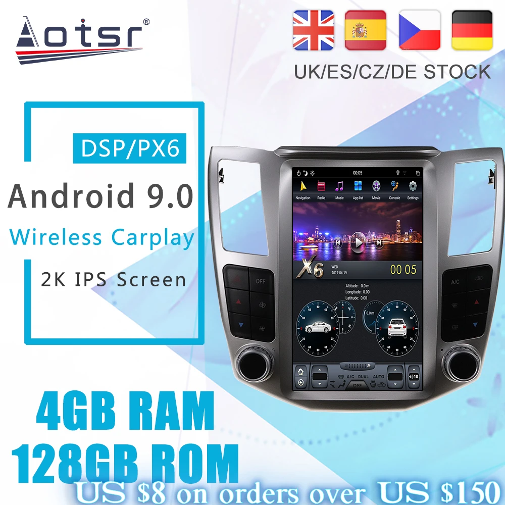Автомобильный DVD плеер в стиле Tesla на Android 9 GPS навигатор для Lexus RX300 RX330 RX400 2004 2007