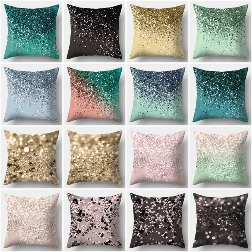 

100% New Colorful Sparkling Geometric Cushion Covers Hot Polyester Decorative Pillows Sand Grains on the Beach Sofa Throw Pillow