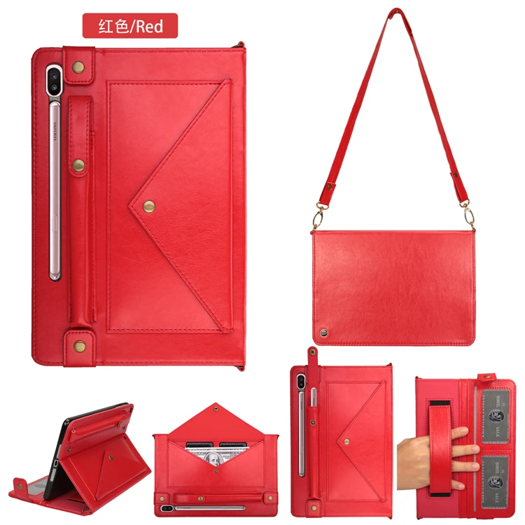 Для samsung galaxy tab S6 10,5 T860 кожаный чехол-конверт SM-T865 чехол для планшета сумка для хранения с ремешком держатель для карандаша - Цвет: Красный