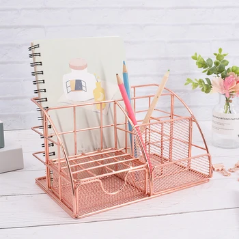 

Iron Art Storage Box Simple Desktop Cosmetic Document Stationary Holder for Bedroom Study Room Living Room (Rose Gold)