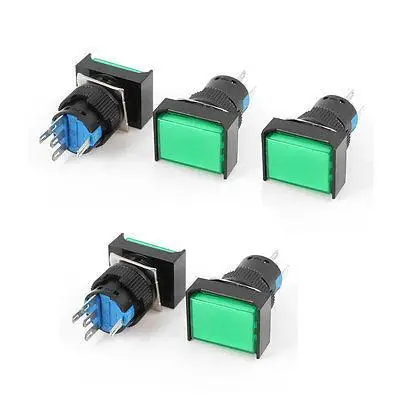 

5 Pcs Rectangle Type Green Latching Push Button Switch 5P SPDT 24VDC Lamp