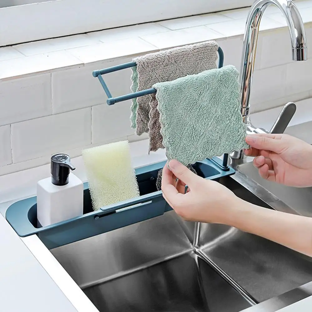Telescopic Sink Shelf Soap Sponge Drain Rack Storage Basket Faucet Holder