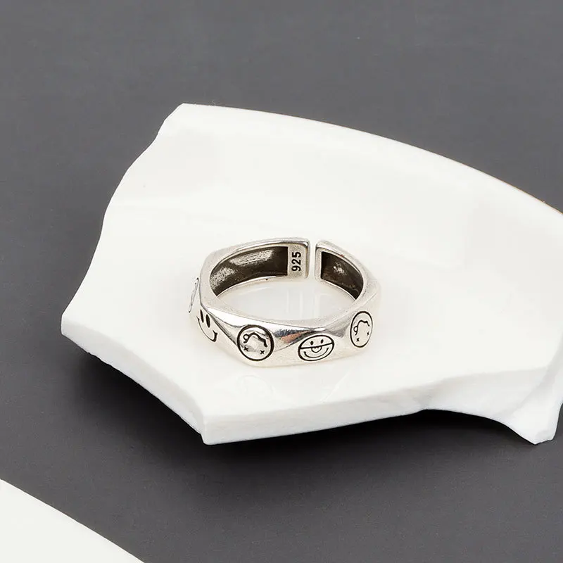 QMCOCO Silver Color Personality Geometry Thai Silver Ring For Women Trendy Punk Party Jewelry Decoration