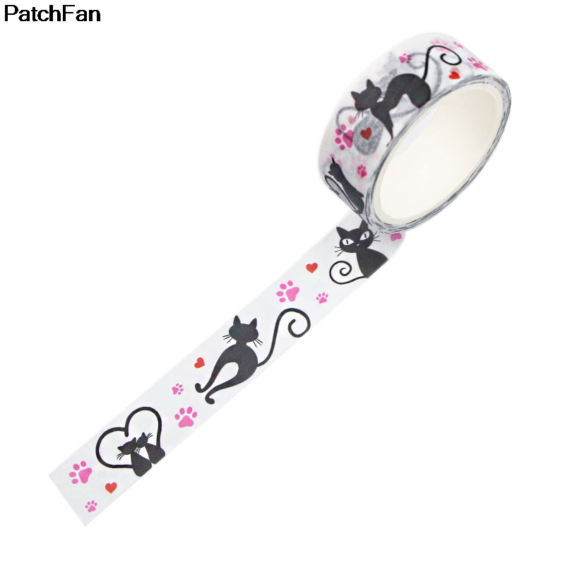 Patchfan Мультфильм Черный кот Забавный DIY Скрапбукинг липкий клей Васи бумага маскирующая лента печатные узоры наклейки Наклейка A2592
