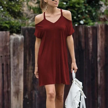 

2020 New Summer Dress Women V-neck Mini Dress Sexy Cold-shoulder Dresses Female Summer Dress For Women Casual Streetwear
