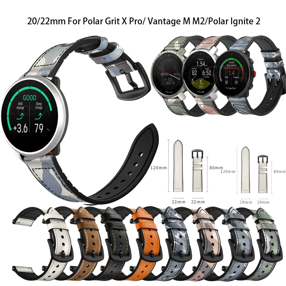 

20/22mm Camouflage Straps Band For Polar ignite 2 / Vantage M M2/Unite/Grit X Smartwatch Leather Sport Belt Bracelet Wristband