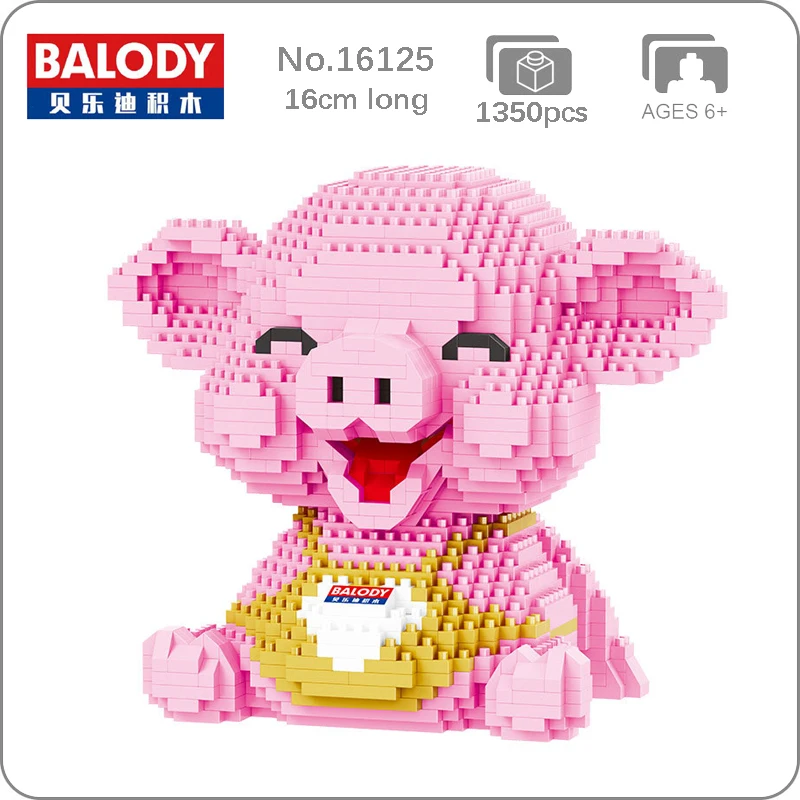 

Balody Animal Pink Smile Pig Piggy Sit Building Blocks 3D Model DIY Mini Diamond Bricks Christmas Toys for Children Gift 1350PCS