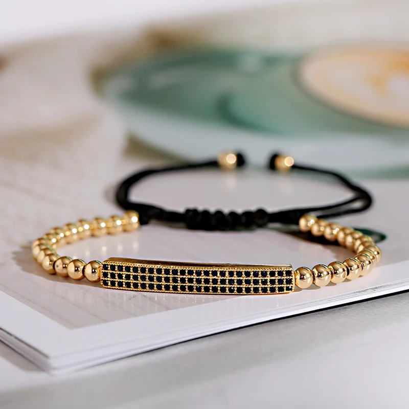 Beaded Bracelet Luxury Gold Color Long Strip CZ Adjustable For Women Men