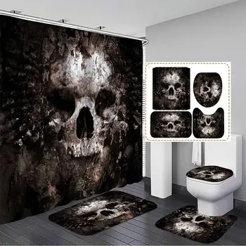 

Polyester 3pcs/Set Bathroom Mat Set Toilet Seat Cushion New Skull Hallloween Carpets Creative Cartoon Room Party Favor