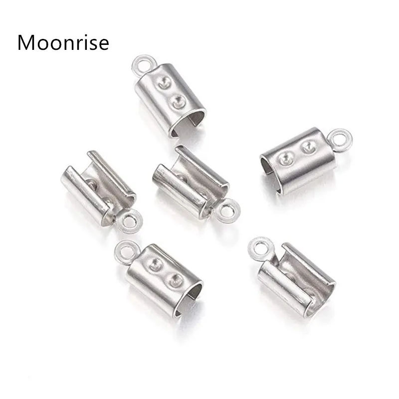 

100Pcs/lot 304 Stainless Steel Fold Over Crimp Cord Ends Leather Clasp Tip End Jewelry Connector Jewelry Making Supplies HK194