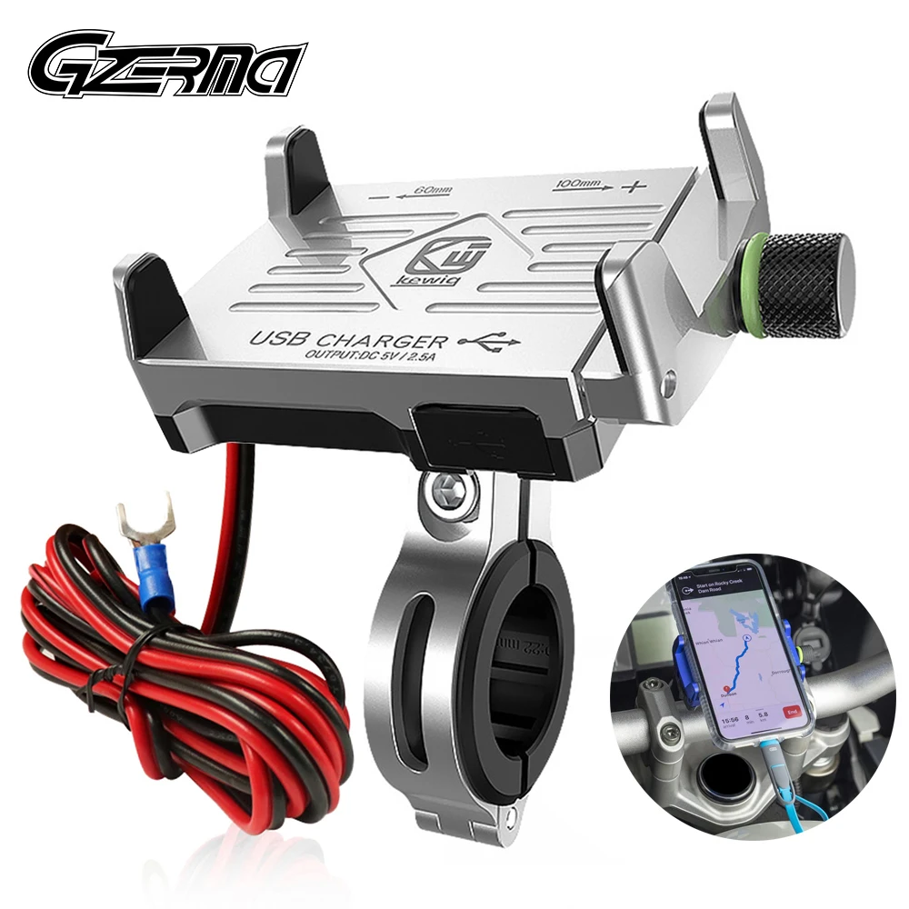 Shockproof Aluminum Alloy Motorcycle Mobile Phone Holder With USB Charger GPS Bracket Stand For Electric Car Motorbike 4.5-6.5