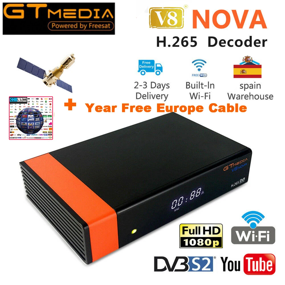 Receptor Gtmedia V8 Nova built-in WIFI power by Freesat v8 super DVB-S2 1 Year Cccam Cline for TV Box equal to V9 Super |