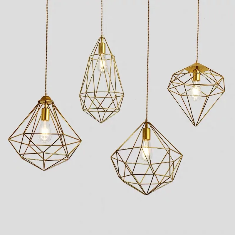 

Simplicity Golden/Black Special Shaped Diamonds Pendant 4 Style Coffee Shop Restaurant Decorate Hanging Lamps