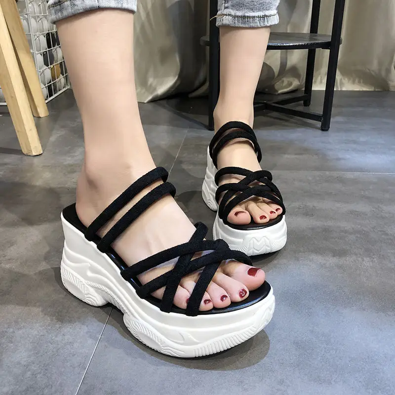 

Sandals Woman Shoes Braided Rope Beach Shoes Open Toe Ladies Beach Sandals Non-slip Flip Flop Sponge Cake Thick-soled Slippers