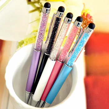 

500pcs Per Lot Stationery Wholesale Diamond Pen Gift Business Office Signature Pen Crystal Touch Screen Pen with 1 Color Print