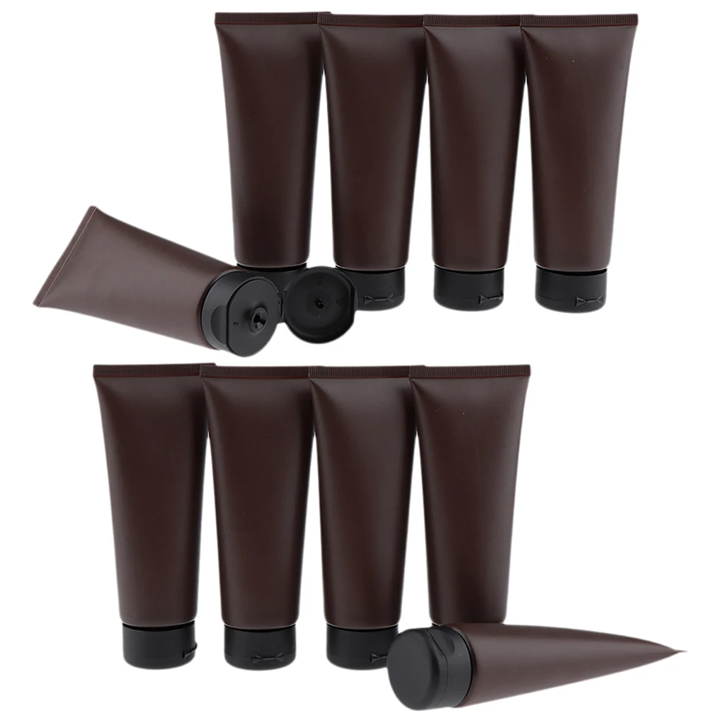 10Pcs 100ml Plastic Empty Refillable Squeeze Tubes Makeup Lotion Container Face Wash Cream Bottles Cream Tube - Dark Brown