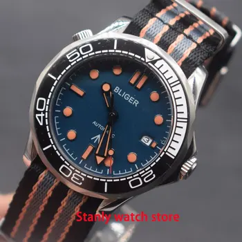 

Luxury brand Bliger 41mm blue dial black white rotating bezel orange marks sapphire automatic movement mechanical men's watch