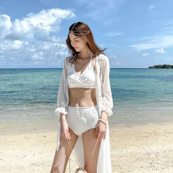 

Swimwear For Surfing Womens Long Sleeve Swimming Suit Women Swimsuit Push Up Sexy Super Sin Bikini 3 Piece Hot Solid Viscose