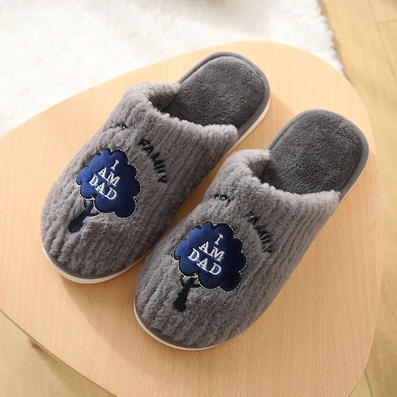 

WFL Men Slippers New Men and Women Couple Soft Flock House Slippers Non-slip Thick Bottom Home Warm Winter Indoor Shoes Men